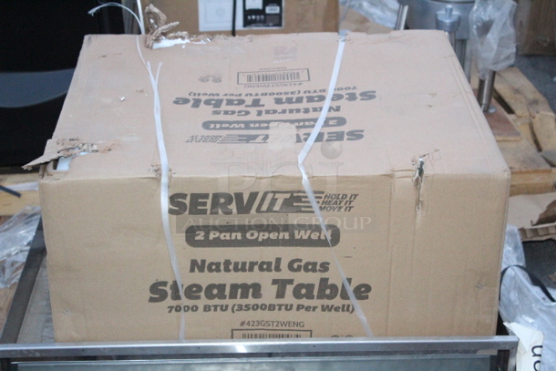 BRAND NEW SCRATCH & DENT! ServIt GST-2WE-NG Two Pan Open Well Natural Gas Steam Table with Undershelf - 7000 BTU 29 5/16 x 30 3/16 x 34. Original packaging is damaged.  - Image 5 of 5