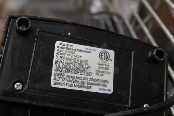 Fohere GH-6005 Metal Countertop Double Rotating Waffle Maker. 120 Volts, 1 Phase. Tested and Working! - Image 4 of 4
