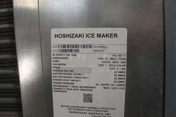 BRAND NEW SCRATCH AND DENT! 2023 Hoshizaki KM-660MAJ Commercial Stainless Steel Ice Maker Head. 115V, 1 Phase.   - Image 9 of 9