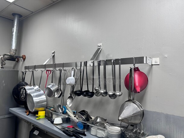 Clean! Advance Tabco  77 inch Table-Mount Pot Rack w/ (18) Hooks, Stainless Steel NSF Buyer Must Remove - Image 1 of 5