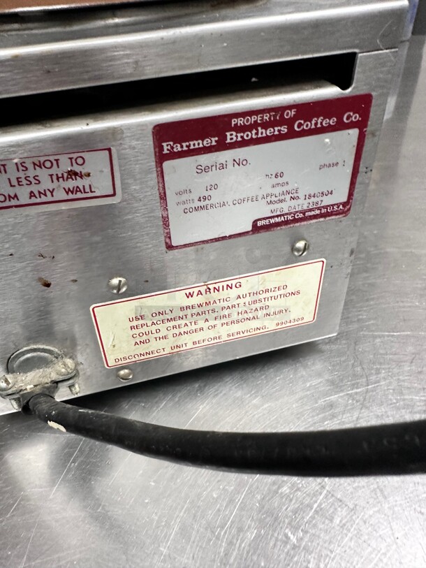 Working! Farmer Brothers Double Commercial Coffee Warming Heater 115 Volt NSF Tested and Working! - Image 6 of 6