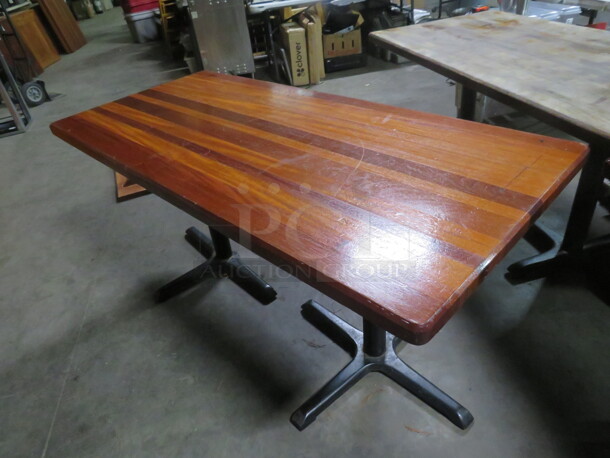 One BEAUTIFUL 2 Inch Thick Butcher Block Table Top On A Dual Pedestal Base.  66X30X29 - Image 2 of 4