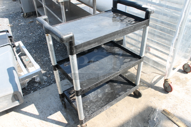 Qualite Black and Gray Poly 3 Tier Cart w/ Push Handles on Commercial Casters. - Image 2 of 7