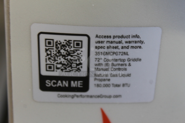 BRAND NEW SCRATCH AND DENT! Cooking Performance Group CPG 351GMCPG72NL Stainless Steel Commercial Countertop Natural Gas Powered Flat Top Griddle. 180,000 BTU. - Image 5 of 5