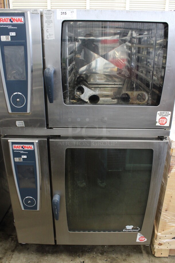 2 Rational Stainless Steel Commercial Combitherm Self Cooking Center Convection Ovens on Commercial Casters. Top Model: SCC WE 62. Bottom Model: SCC WE 102. 480 Volts, 3 Phase. 42x40x74. 2 Times Your Bid!
