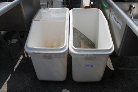 2 White Poly Ingredient Bins on Commercial Casters. 2 Times Your Bid!