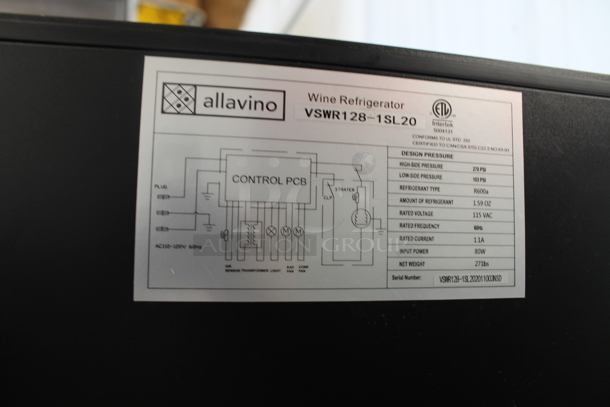 Allavino VSWR12B-1SL20 Metal Commercial Single Door Reach In Wine Chiller Merchandiser. 115 Volts, 1 Phase. Tested and Powers On But Does Not Get Cold - Image 8 of 8