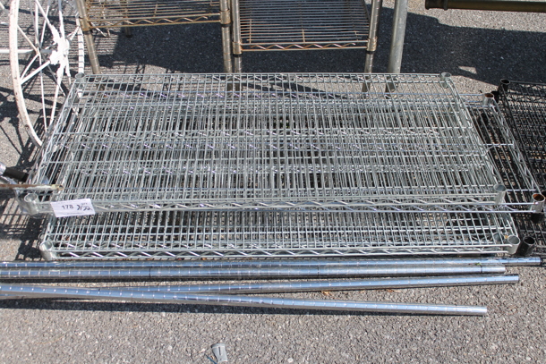 ALL ONE MONEY! Lot of Chrome Finish Wire Shelves and 4 Chrome Finish Poles. - Image 1 of 2