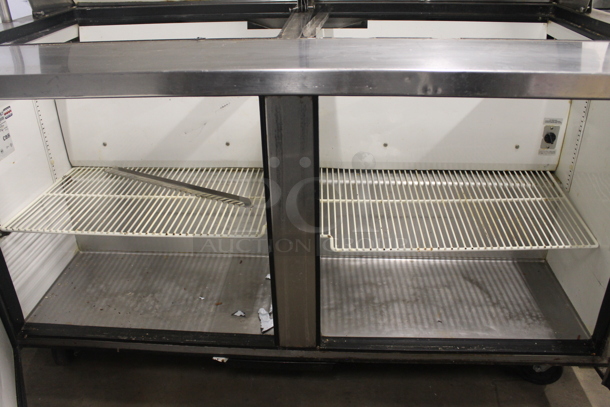 2011 True TSSU-60-24M-B-ST Stainless Steel Commercial Sandwich Salad Prep Table Bain Marie Mega Top w/ 2 Tier Over Shelf on Commercial Casters. 115 Volts, 1 Phase. Tested and Powers On But Does Not Get Cold - Image 5 of 7