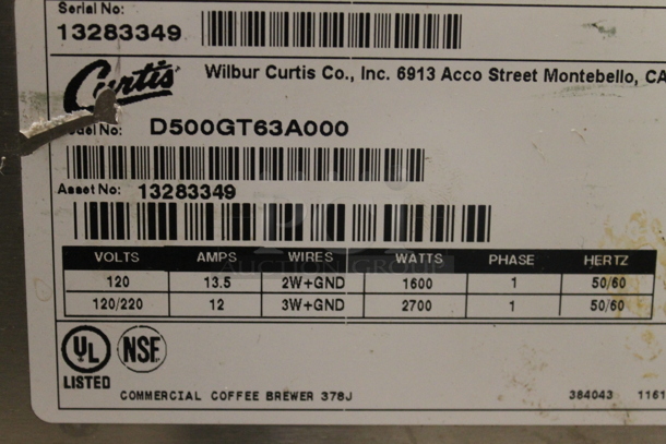 Curtis D500GT63A000 Stainless Steel Commercial Countertop Coffee Machine w/ Hot Water Dispenser. 120/220 Volts, 1 Phase.  - Image 6 of 6