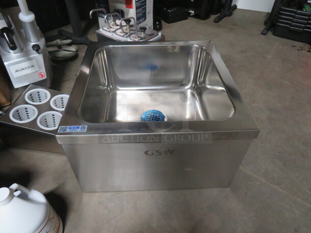 One NEW Stainless Steel Floor Mount Mop Sink. 24X24