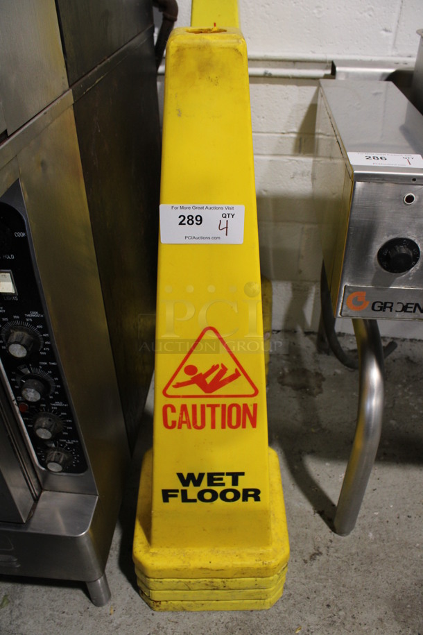 4 Yellow Poly Wet Floor Caution Cones. 12x12x36. 4 Times Your Bid!