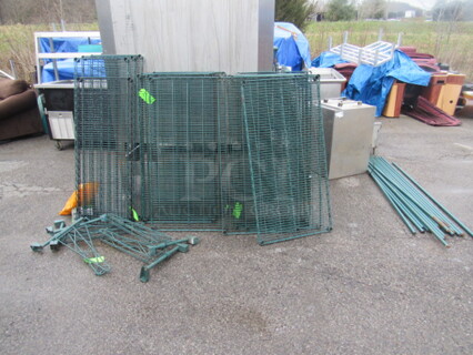One Green Coated Metro Shelf With 4 Shelves. 54X18X75. Assembly Required.