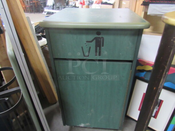 One 1 Door Trash Receptacle With Can On Casters. 26X26X46 - Image 1 of 2