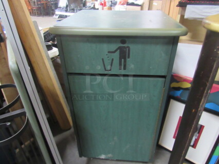 One 1 Door Trash Receptacle With Can On Casters. 26X26X46