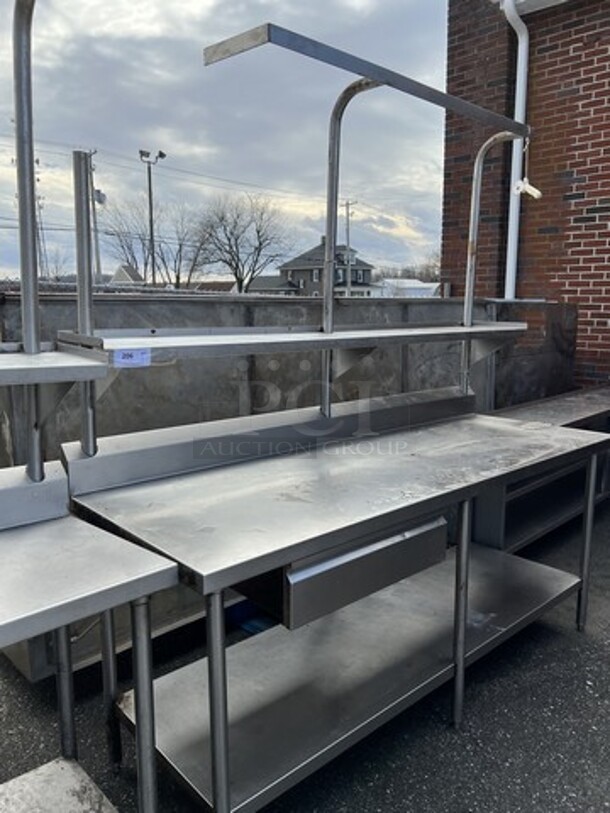 5' Stainless Steel Commercial Table w/  Pot Rack, Over Shelf and Under Shelf. 60x24x89