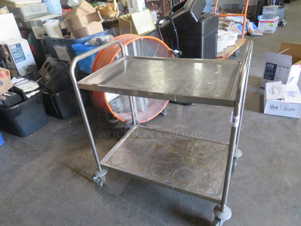 One Stainless Steel 2 Shelf Cart On Casters. 