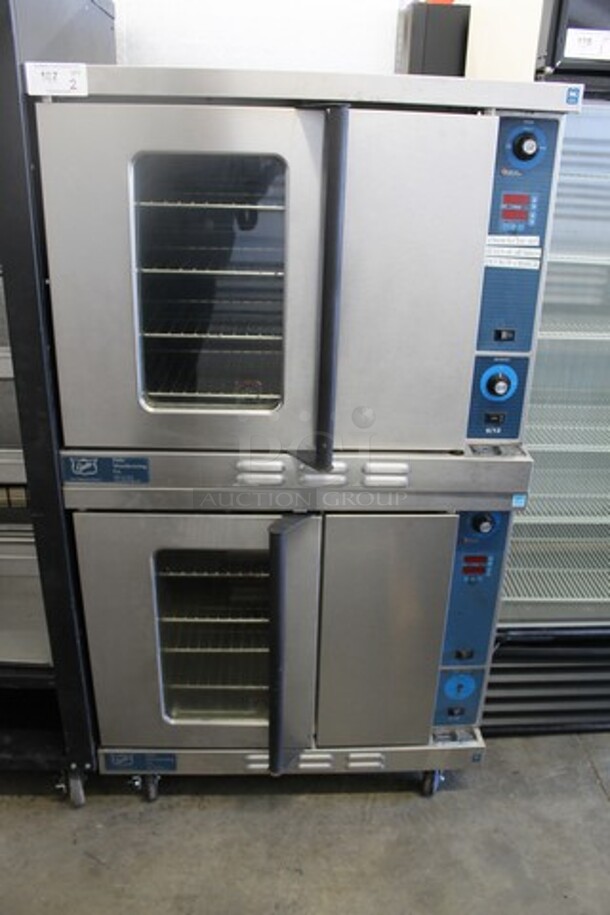 2 2018 Duke 613-G3XX Stainless Steel Commercial Natural Gas Powered Full Size Convection Oven w/ View Through Door, Solid Door, Metal Oven Racks on Commercial Casters. 2 Times Your Bid!
