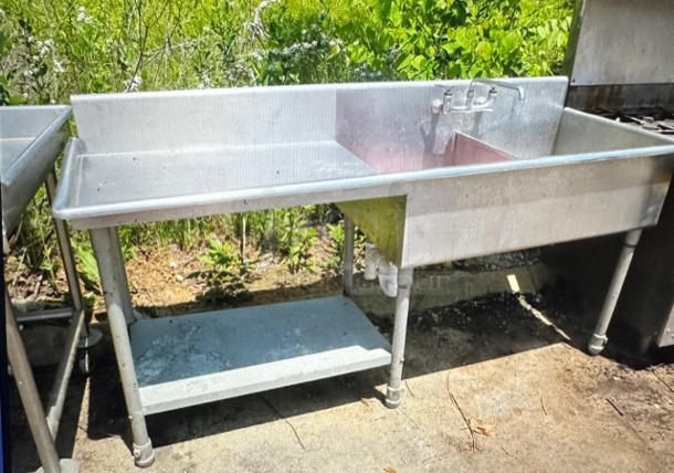 One Stainless Steel 2 Compartment Sink With Faucet, Under Shelf And Left Side Drain Board.  - Image 1 of 2