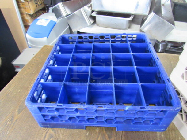 One Blue Dishwasher Rack. 