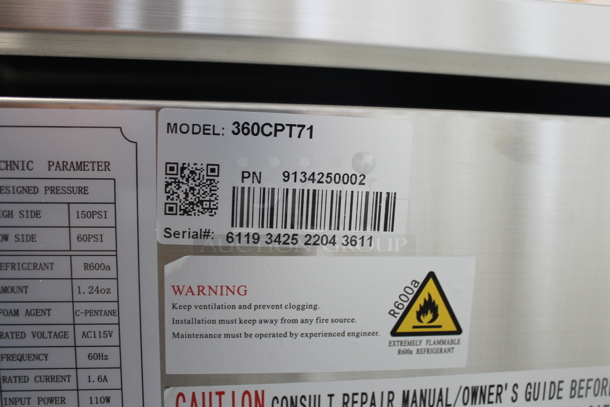 BRAND NEW SCRATCH AND DENT! Avantco 360CPT71 Stainless Steel Commercial Countertop Refrigerated Rail. 115 Volts, 1 Phase. Tested and Working! - Image 8 of 8