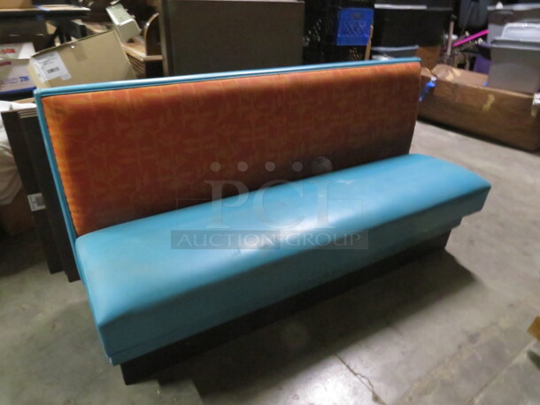 One Single Sided Cushioned Booth With Blue Seat ANd Multi Color Back. 72X26X36 - Image 1 of 1