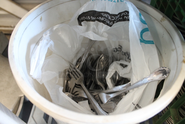 ALL ONE MONEY! Lot of Ceramic Plates in Crate, Forks and Bucket. - Image 5 of 5