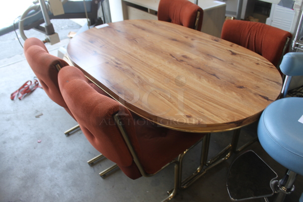 Wooden Dining Height Table w/ 4 Orange Dining Height Chairs on Metal Frame. 59x35x29, 18.5x22.5x33.5 - Image 3 of 5