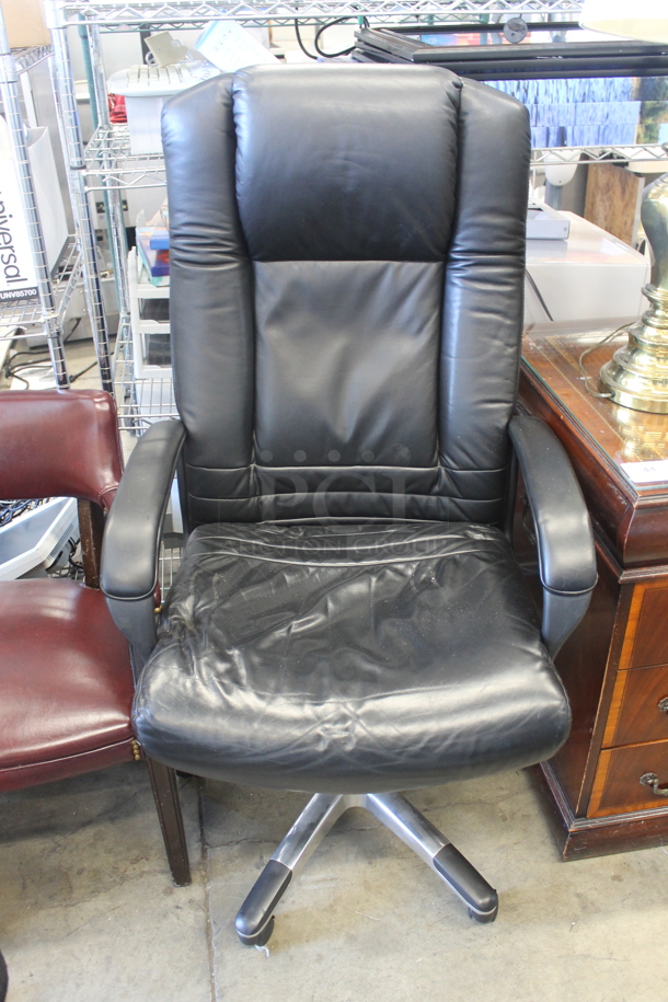 3 Various Chairs, 2 Black Office Chairs 
 on Casters and Maroon Chair on Wooden Frame. 3 Times Your Bid! - Image 4 of 4