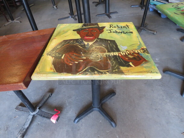 One 24X24X30 Hand Painted Table On A Pedestal Base. Base Is Broken. See Pic.