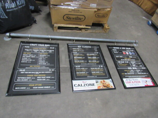 One Industrial Look Wall Mount Pipe With 3 Hanging Menu Boards! KOOL!!!!