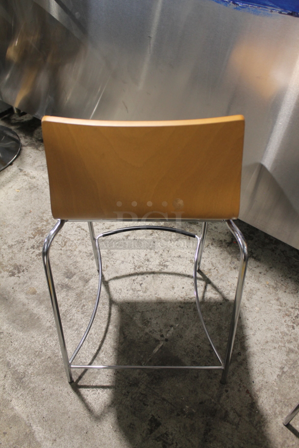 2 Wooden Bar Height Chairs w/ Metal Frame. 2 Times Your Bid! - Image 4 of 5