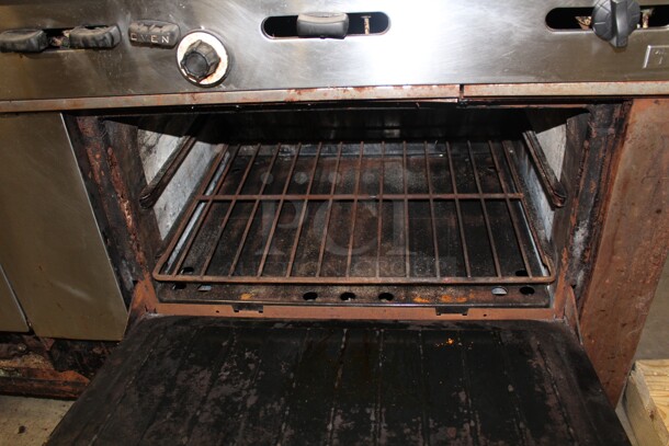 WOW! Garland 2 Burner Natural Gas Range With Griddle, 2 Full Size Ovens, Backsplash And Salamander Shelf. 75x31x59. Working When Pulled! - Image 5 of 6