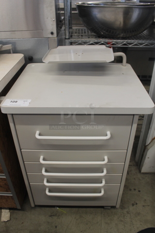 White Counter w/ 5 Drawers and Dental Equipment Contents.