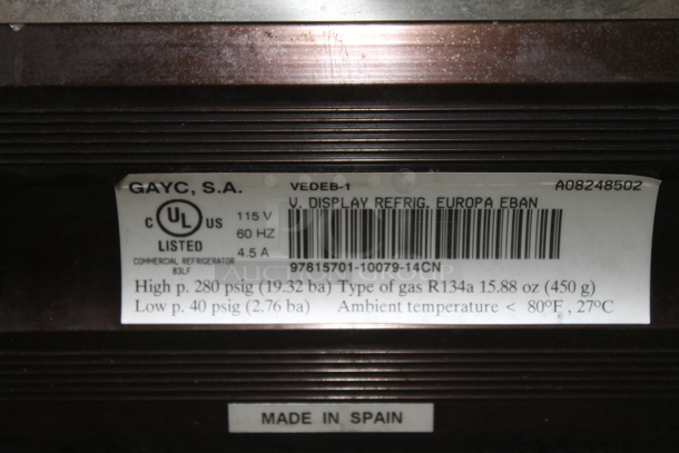 GAYC VEDEB-1 Metal Commercial Countertop Sushi Display Case Merchandiser. 115 Volts, 1 Phase. Tested and Powers On But Does Not Get Cold - Image 9 of 9