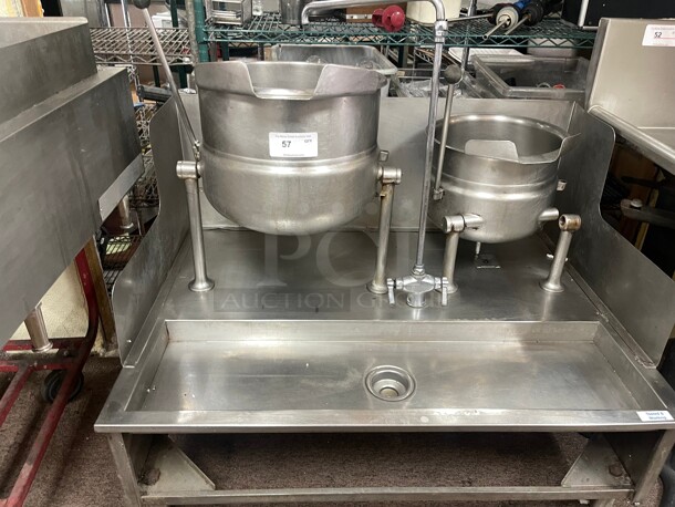 Refurbished! Groen Double Commercial Gas Steam Kettle 30QT and 20 QT with custom Stainless Steel Stand NSF Tested and Working!