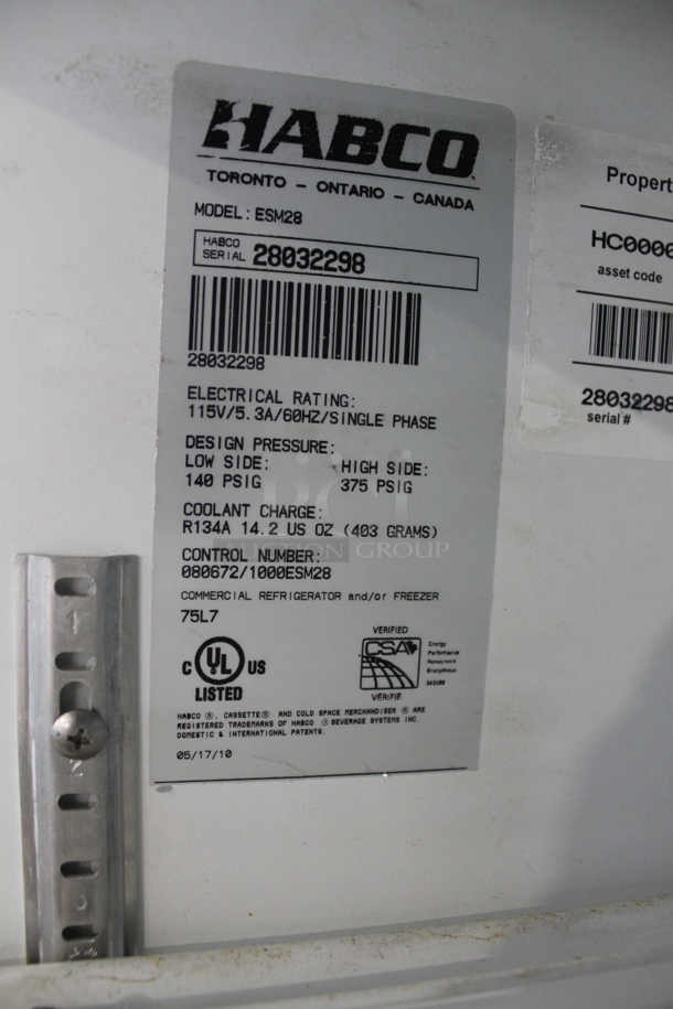 Habco ESM28 Metal Commercial Single Door Reach In Cooler Merchandiser w/ Poly Coated Racks. 115 Volts, 1 Phase. Tested and Powers On But Does Not Get Cold - Image 8 of 8