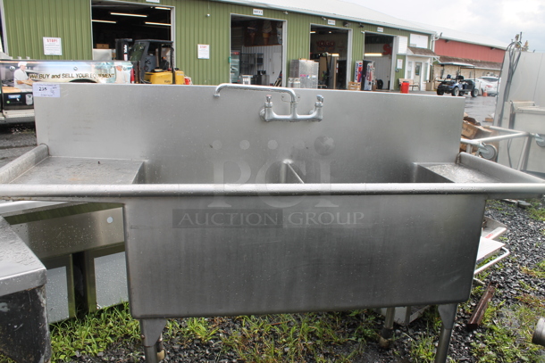 Stainless Steel Commercial 2 Bay Sink w/ Faucet, Handles and Dual Drain Boards. - Image 1 of 3