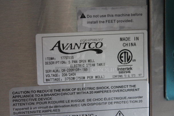 BRAND NEW SCRATCH AND DENT! Avantco 177STE5S Stainless Steel Commercial Electric Powered 5 Bay Steam Table w/ Under Shelf. 208/240 Volts, 1 Phase.  - Image 6 of 7
