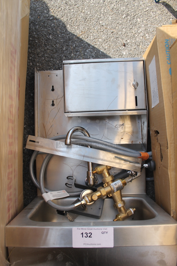 BRAND NEW! Stainless Steel Commercial Single Bay Wall Mount Sink w/ Faucet and Cabinet. - Image 3 of 8