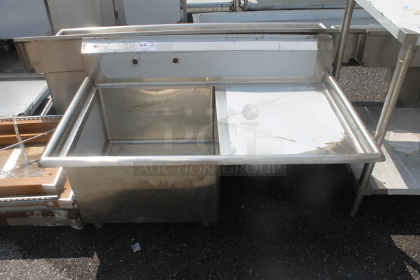 BRAND NEW SCRATCH AND DENT! Stainless Steel Commercial Single Bay Sink w/ Right Side Drain Board. No Legs. Bay 24x23x13. Drain Board 22x26 - Image 1 of 6