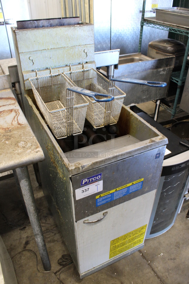 2021 Pitco Frialator Model 40D Stainless Steel Commercial Natural Gas Powered Floor Style Deep Fat Fryer w/ 2 Metal Fry Baskets. 107,000 BTU. 15.5x30x47 - Image 3 of 6