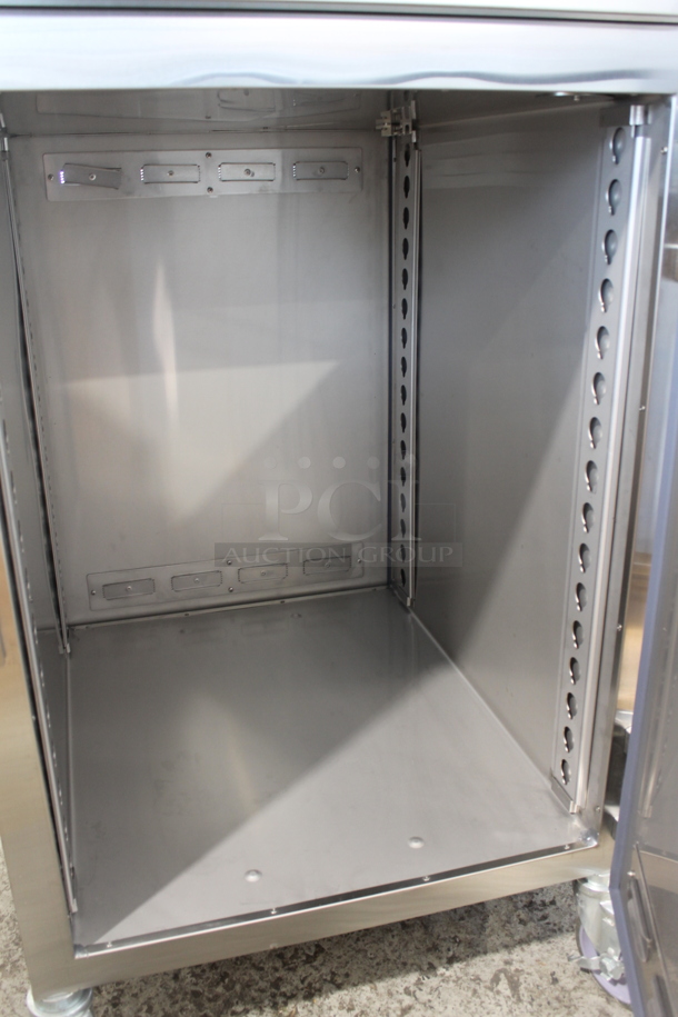 BRAND NEW! 2022 Alto Shaam 1200-UPS Commercial Stainless Steel Electric Double Deck Heating Holding Cabinet With Pan Racks on Commercial Casters. 120 V, 1 Phase. Tested and Working!   - Image 4 of 9
