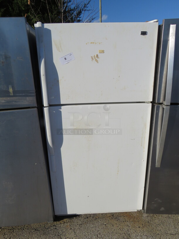 One Maytag Refrigerator/Freezer. 115 Volt. Model# HM1TXEGMYW01. 33X30X65