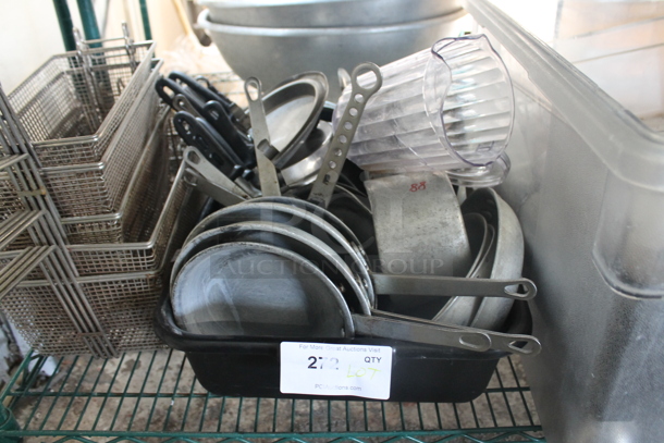 ALL ONE MONEY! Lot of Various Items Including Metal Skillets in Bus Bin - Image 1 of 3