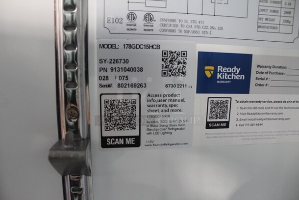 BRAND NEW SCRATCH AND DENT! Avantco 178GDC15HCB Metal Commercial Single Door Reach In Cooler Merchandiser w/ Poly Coated Racks. 115 Volts, 1 Phase. Tested and Working! - Image 7 of 9
