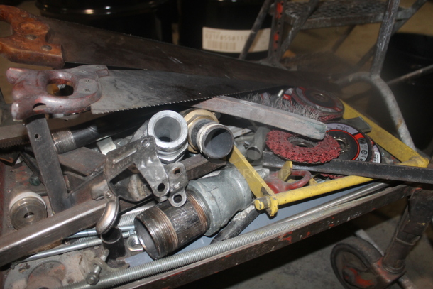 ALL ONE MONEY! Lot of Metal 2 Tier Cart w/ Contents Including Tools and Bucket.  BUYER MUST REMOVE. - Image 5 of 5