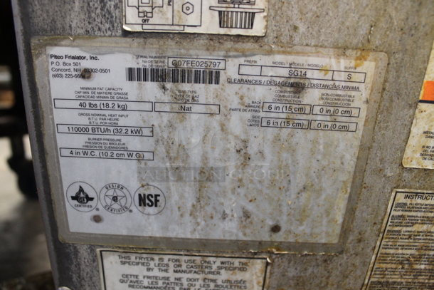 Pitco Frialator SG14 Stainless Steel Commercial Floor Style Natural Gas Powered Deep Fat Fryer on Commercial Casters. 110,000 BTU. - Image 5 of 5