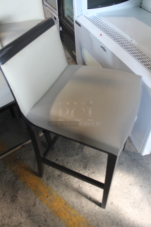 3 Bar Height Vinyl Cream Colored Cushioned Chairs With Brown Legs. Cosmetic Condition May Vary. 3 Times Your Bid! - Image 3 of 5