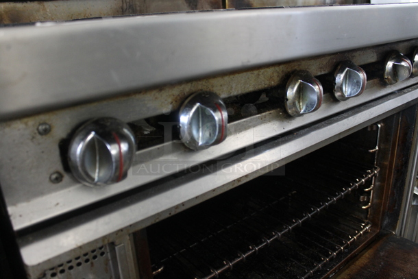 Jade Range JTHR-6-36C Stainless Steel Commercial Natural Gas Powered 6 Burner Range w/ Convection Oven, 2 Tier Over Shelf and Back Splash on Commercial Casters. 35,000 BTU. - Image 6 of 9